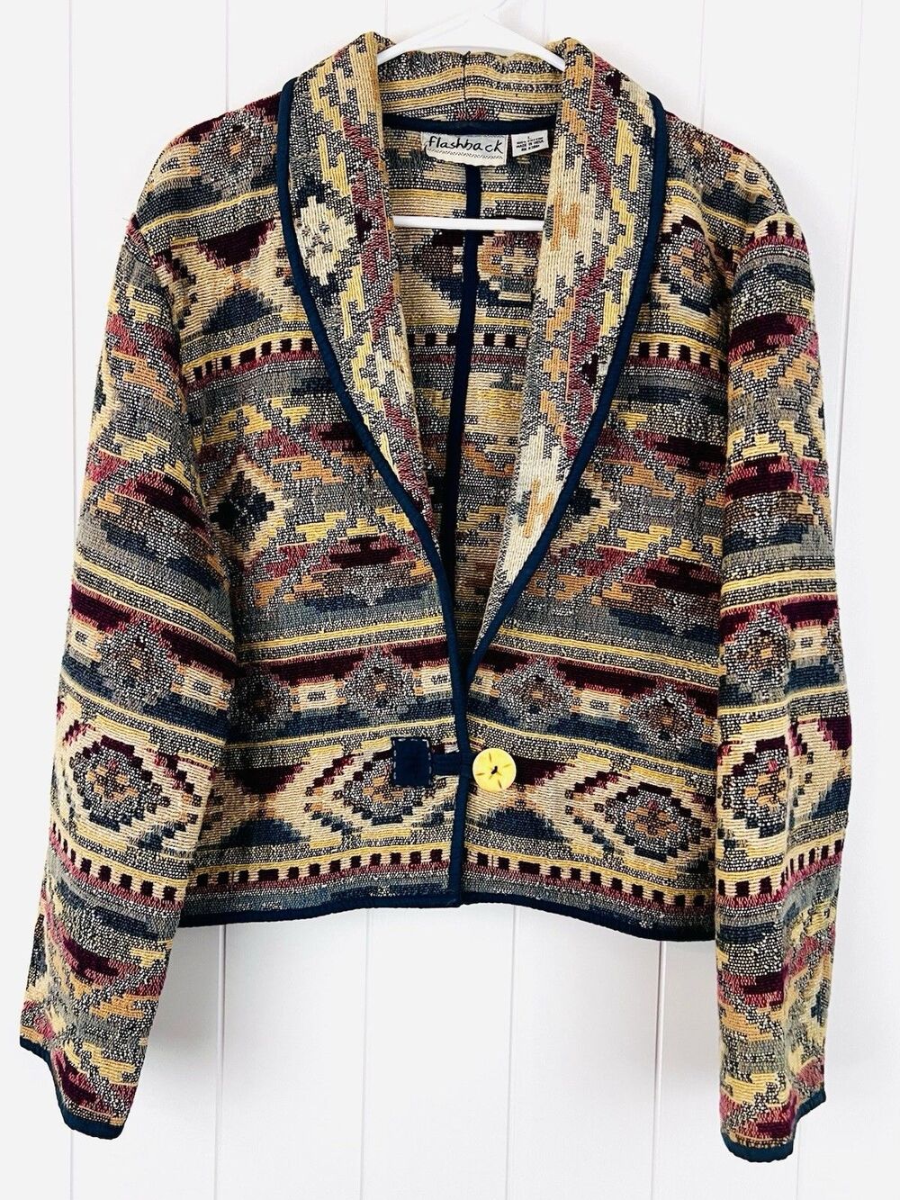 Vintage Flashback Tapestry Aztec Southwestern Blazer Jacket Size Large Boho 90s